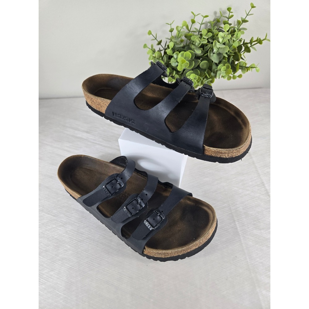 Birkenstock Florida Soft Footbed Black Triple Strap Sandals 40 L9 M7
